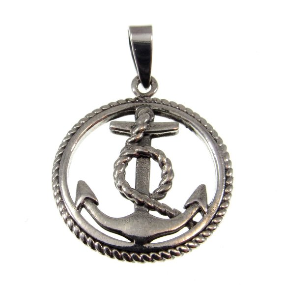 Solid 925 Sterling Silver Round Anchor and Rope Pendant - Sailorcore Jewelry - Picture 4 of 8
